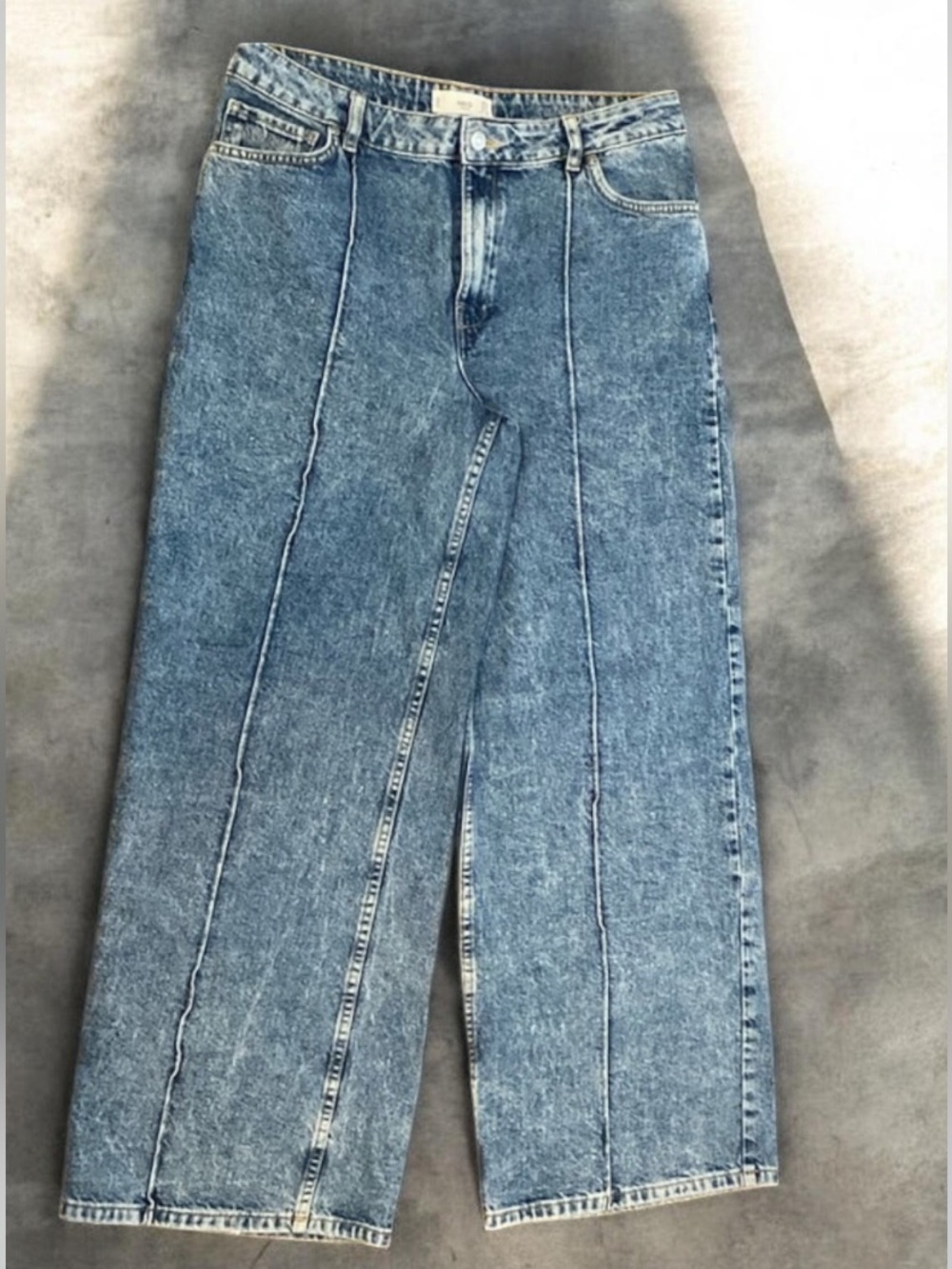 Mango Front Seam 💯 Cotton Wide Leg Jean Size 10
